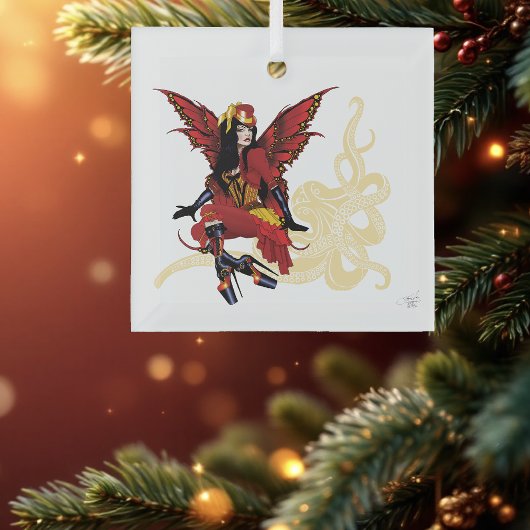 Red Steampunk Fairy Octopus Ornament Aus Glas