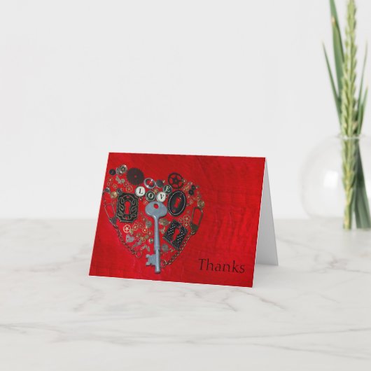 Red Steampunk Heart Wedding Danke Cards (Vorderseite)