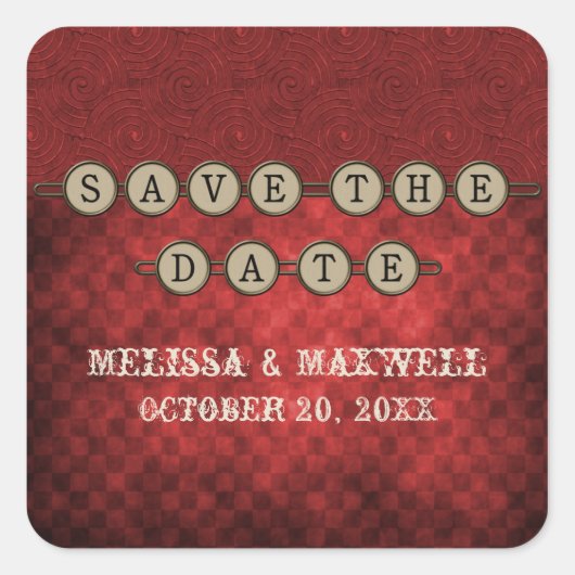 Red Steampunk Keys Save the Date Stickers (Vorderseite)