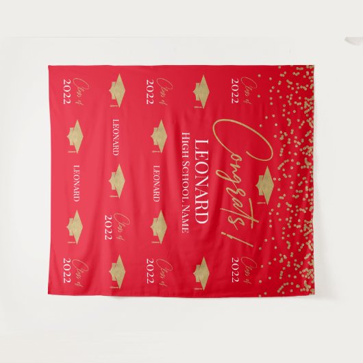 Red Step and repeat Graduation Backdrop ba Wandteppich (Vorderseite (Horizontal))