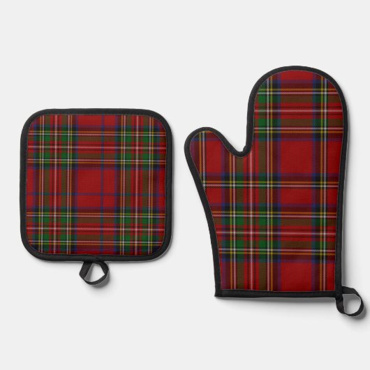 Red Stewart Plaid Tartan for Christmas Ofenhandschuh & Topflappen-Set (Vorderseite)