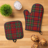 Red Stewart Plaid Tartan for Christmas Ofenhandschuh & Topflappen-Set (Oben Unten)