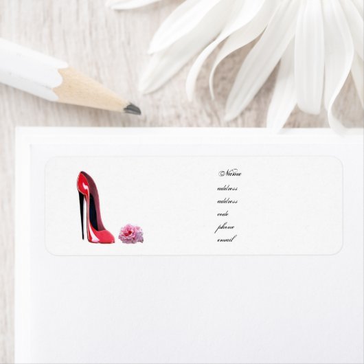 Red Stiletto Shoe and Rose Label (Insitu)