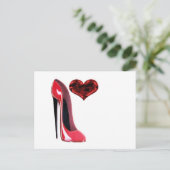 Red Stiletto Shoe und 3D Heart Postkarte (Stehend Vorderseite)