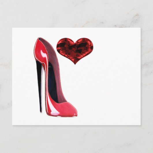 Red Stiletto Shoe und 3D Heart Postkarte (Vorderseite)