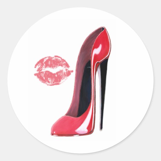 Red Stiletto Shoe und Kiss Runder Aufkleber (Vorderseite)