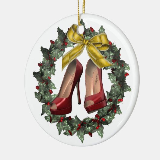 Red Stiletto Shoe Wreath Custom Christmas Ornament (Links)