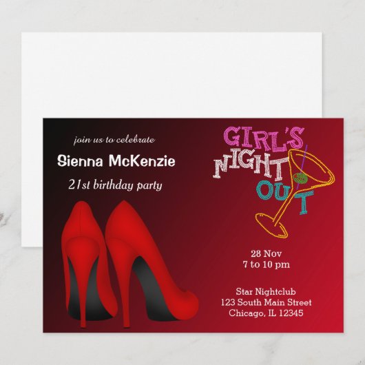 Red Stilettos Geburtstag Einladung (Vorne/Hinten)