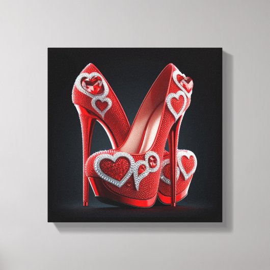 Red Stilettos with Heart Shaped Diamonds Leinwanddruck (Vorderseite)