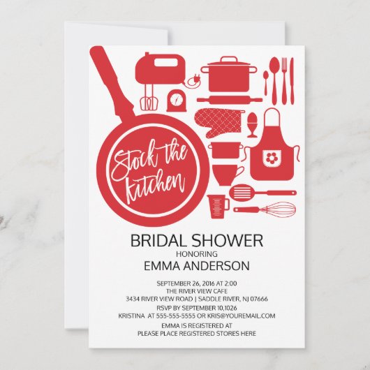 Red Stock die Küche Bridal Dusche Einladung (Vorderseite)