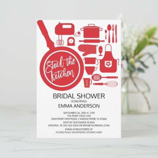 Red Stock die Küche Bridal Dusche Einladung (Stehend Vorderseite)