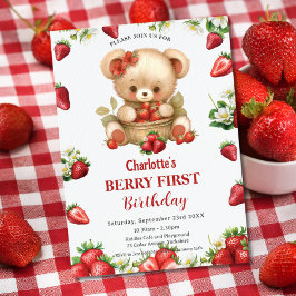 Red Strawberries Bear Berry Erster Geburtstag Einladung