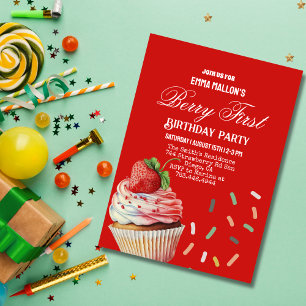 Red Strawberry 1. Geburtstag Berry Erste Einladung