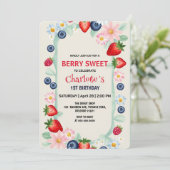 RED Strawberry 1. Geburtstag Party Einladung (Stehend Vorderseite)