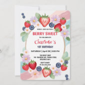 RED Strawberry 1. Geburtstag Party Einladung (Vorderseite)