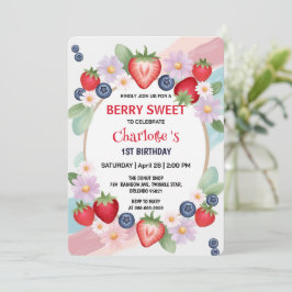 RED Strawberry 1. Geburtstag Party Einladung