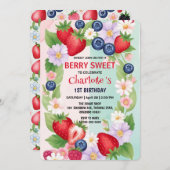 RED Strawberry 1. Geburtstag Party Einladung (Vorne/Hinten)