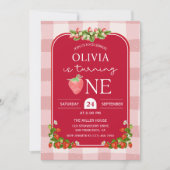 Red Strawberry 1st Birthday Girl Party Einladung (Vorderseite)