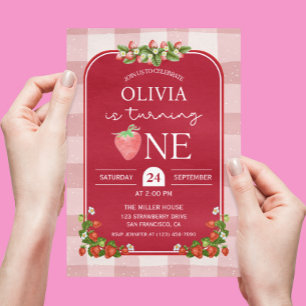 Red Strawberry 1st Birthday Girl Party Einladung