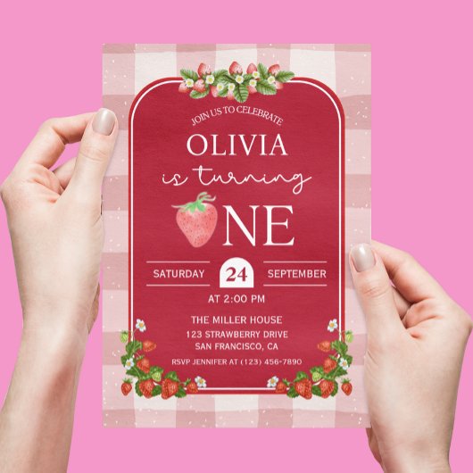 Red Strawberry 1st Birthday Girl Party Einladung