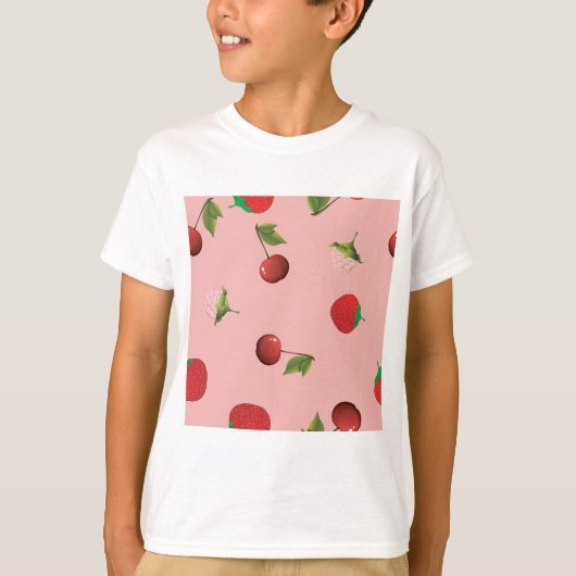Red Strawberry and Cherry Pattern Pink Fruit T-Shirt (Vorderseite)