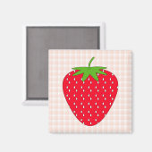 Red Strawberry auf Gingham Karo. Magnet (Vorderseite/Rückseite)