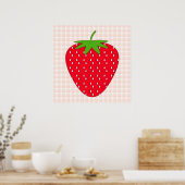 Red Strawberry auf Gingham Karo. Poster (Küche)