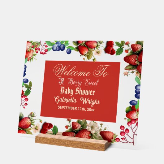 Red Strawberry Baby Dusche | Blue Berry Sweet Nied Acrylschild (Winkel)