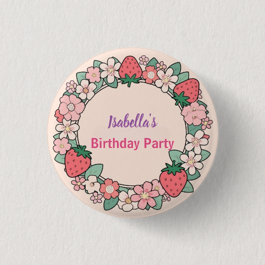 Red Strawberry berry Daisy Birthday Party für sie Button (Vorderseite)