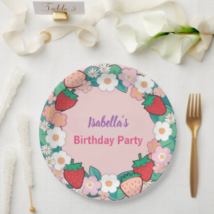Red Strawberry berry Daisy Birthday Party für sie Pappteller