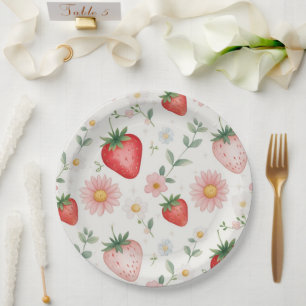 Red Strawberry berry Daisy Birthday Party für sie Pappteller
