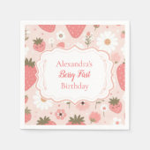 Red Strawberry Berry Erster Geburtstag Party Serviette (Vorderseite)