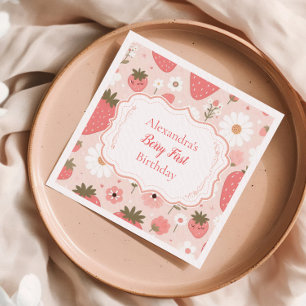 Red Strawberry Berry Erster Geburtstag Party Serviette