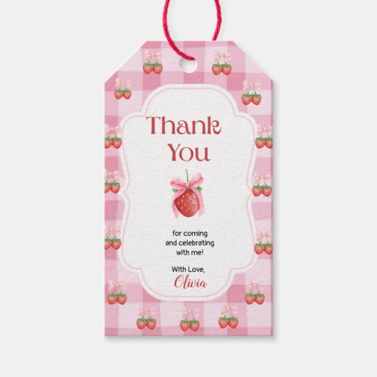Red Strawberry Berry Erster Geburtstag Vielen Dank Geschenkanhänger (Vorderseite)