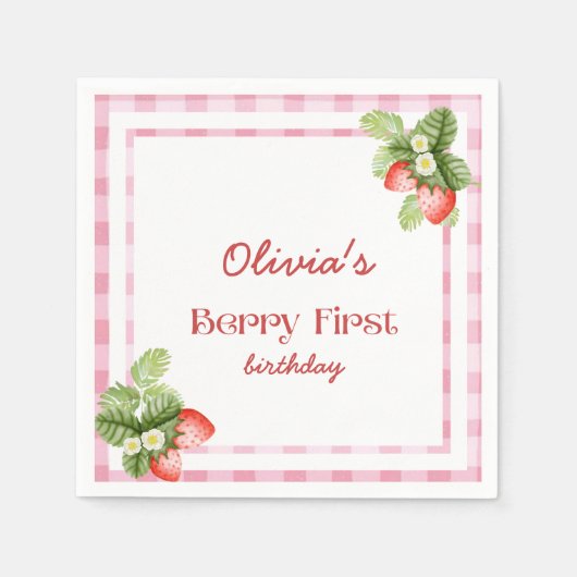 Red Strawberry Berry Erster Geburtstag Vielen Dank Serviette (Vorderseite)