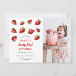 Red Strawberry Berry erstes 1. Baby Foto Geburtsta Einladung
