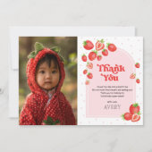 Red Strawberry Berry First Birthday Foto Dankeskarte (Vorderseite)