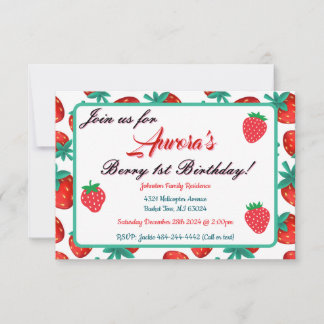 Red Strawberry Berry First Birthday Party Einladung