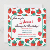 Red Strawberry Berry First Birthday Party Save The Date (Vorderseite)