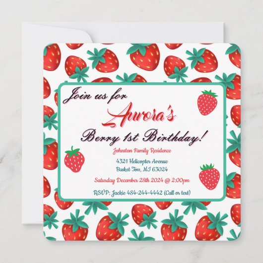Red Strawberry Berry First Birthday Party Save The Date (Vorderseite)