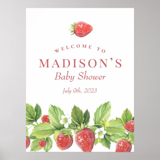 Red Strawberry Berry Sweet Begrüßungszeichen Poster (Vorne)