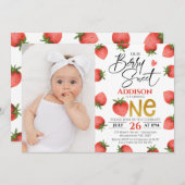 Red Strawberry Berry Sweet Foto Erstgeburt Einladung (Vorne/Hinten)