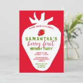 Red StrawBerry Birthday Einfaches Dreieck Einladung (Stehend Vorderseite)