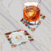 Red Strawberry Blue Berry Modern Gold Monogram Glasuntersetzer