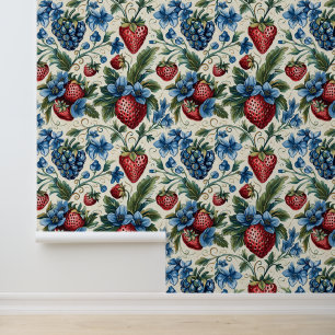 Red Strawberry & Blue Blueberry Farm Style Tapete