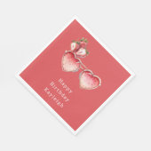 Red Strawberry Colored Heart Glasses Birthday Serviette (Ecke)