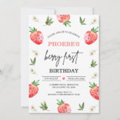 Red Strawberry Daisy Berry Sweet 1. Geburtstag Einladung (Vorderseite)