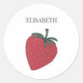 Red Strawberry Frucht Personalisierter Name Runder Aufkleber (Vorderseite)