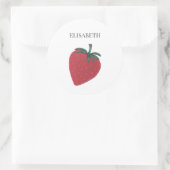 Red Strawberry Frucht Personalisierter Name Runder Aufkleber (Tasche)