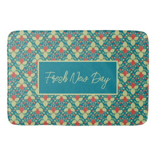 Red Strawberry fruit and pink blossoms Badematte (Vorderseite)